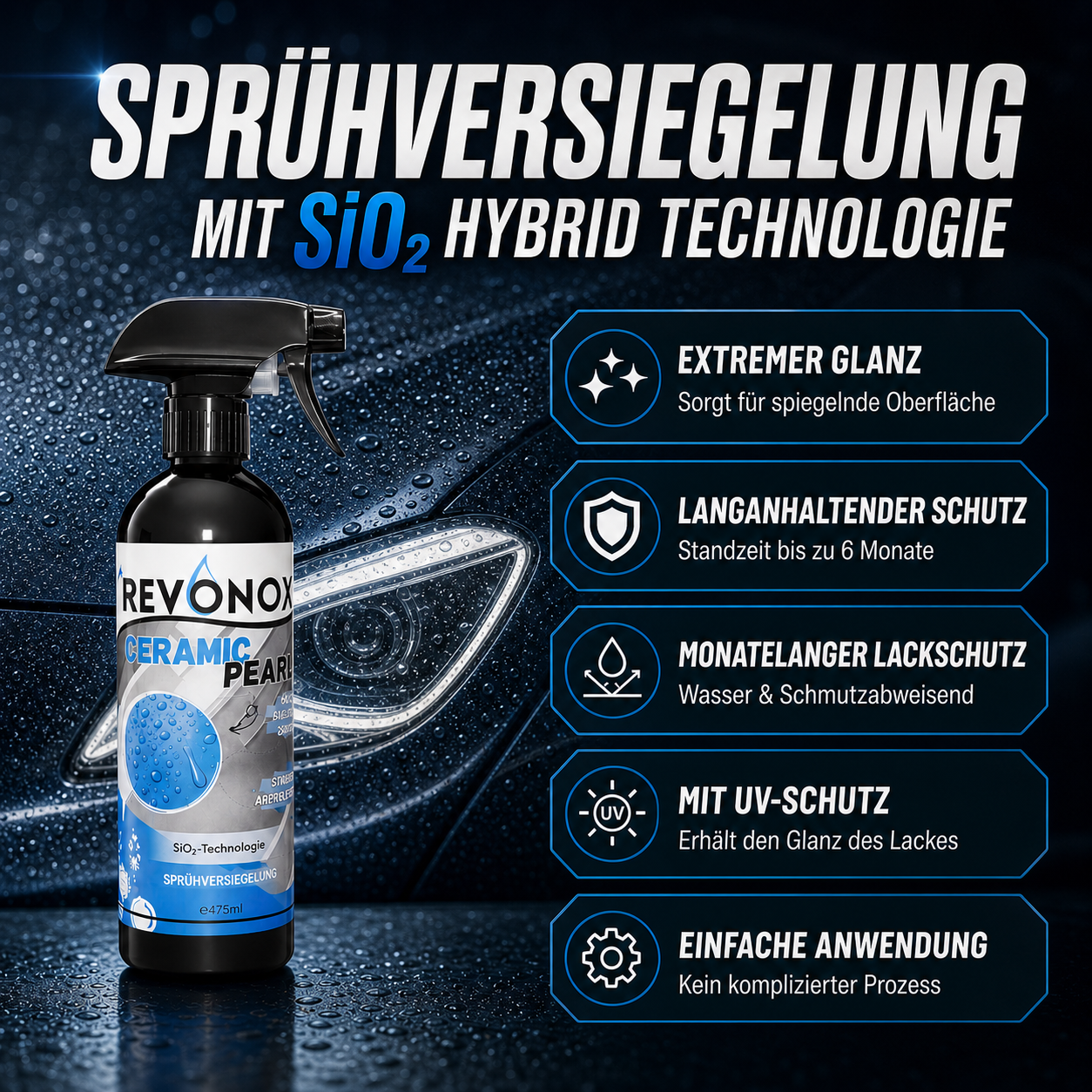 REVONOX CeramicPearl Sprühversiegelung mit SiO₂-Formel